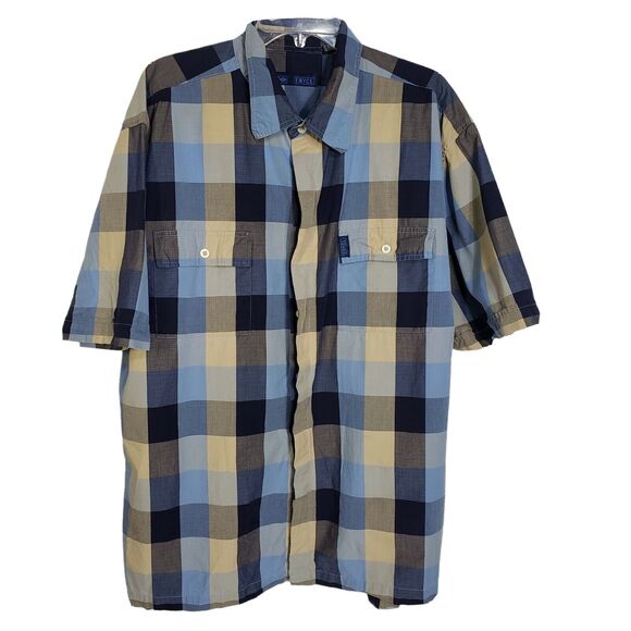 Enyce Shirt Mens Size Large Blue Yellow Plaid Short Sleeve Button Up Pockets - Picture 1 of 11